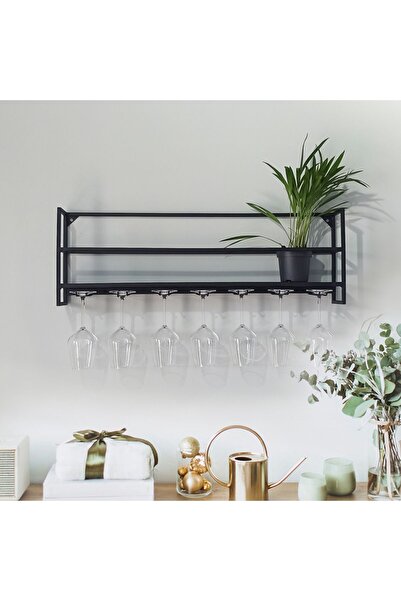 DEKOMODERN Tirion Şarap Rafı, Şarap Standı, Içki Standı, Askılı Metal Şaraplı...