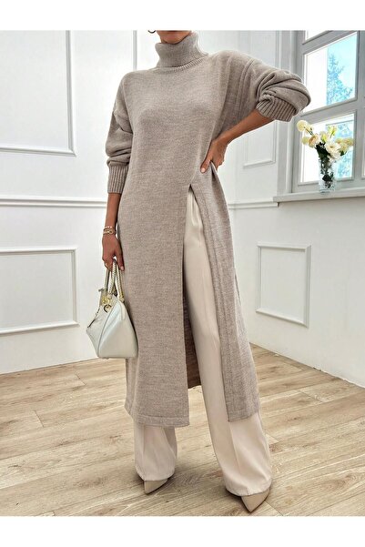 ARMİSSA KADIN VİZON YIRTMAÇLI UZUN TUNİK