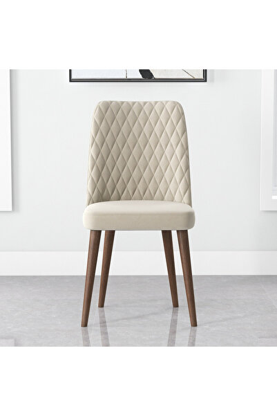 CityFace Polo Ahşap Ceviz Ayaklı Bej Mutfak Sandalyesi Baby Face Kumaşlı  2 Adet