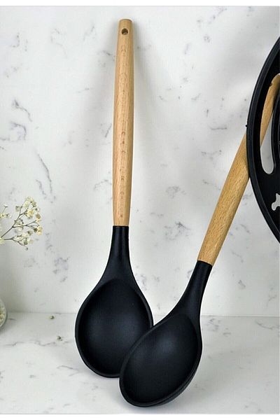 Senin Dükkanın Black Silicone Bamboo Handle Serving Spoon - 1 Piece