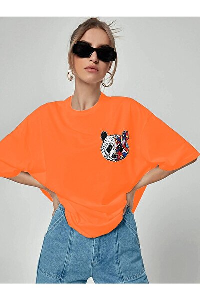 MEİLİFENG Tricou de damă cu imprimeu panda oversize negru