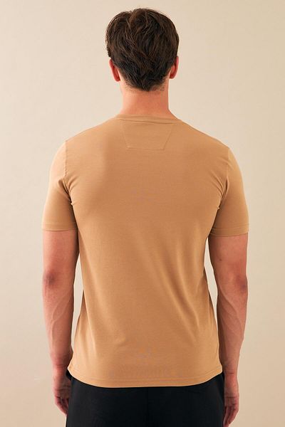 Escetic Мъжка спортна тениска Slimfit - Кафе, Без яка, Дишаща, Мерсеризиран памук - T0095
