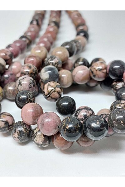 Yasamtohumu سوار من حجر الرودونيت بطول نصف سلسلة - 10 ملم (طول 18 سم)