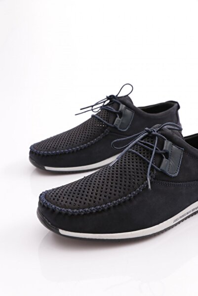 DGN Men's Comfort Shoes - Navy Nubuck, Genuine Leather, Perforated, 611033616