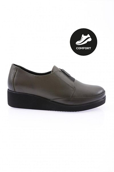 DGN Women's Comfort Shoes Khaki Green Lurex Genuine Leather 2110103217
