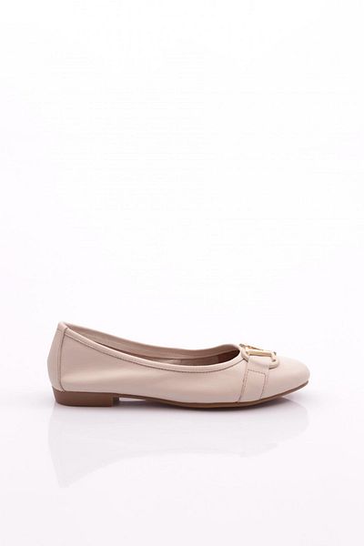 DGN Women's V Buckle Accessory Ballerinas Ecru Genuine Leather 35168323