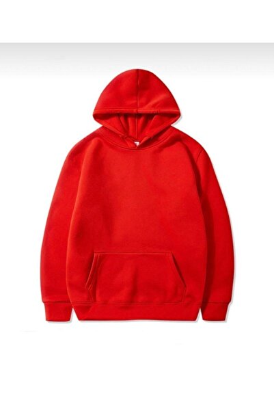 TA COLLECTİON Unisex Κόκκινο Φούτερ με Κουκούλα σε Στενή Γραμμή και Εσωτερική...