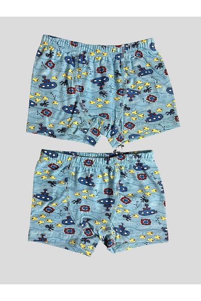 elmas kids Boxeri din bumbac pentru băiat, albastru, cu model de pește, din 2 piese