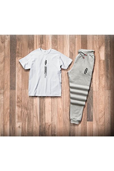 MEİLİFENG Λευκό Oversize T-Shirt και Σετ Φόρμας - Με Κάθετη Στάμπα