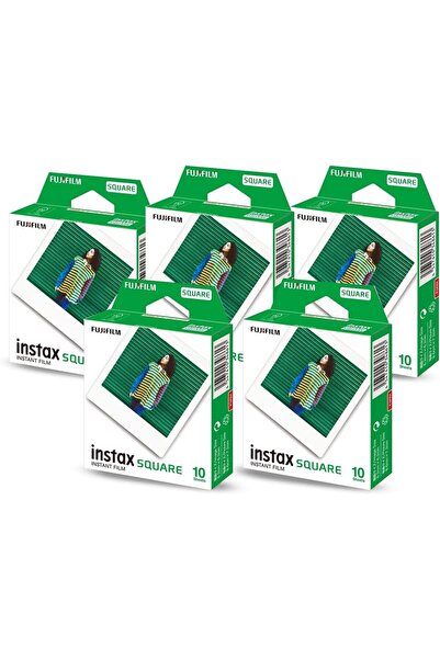 Fujifilm فيلم إنستاكس مربع الشكل باللون الأبيض، حزمة من 5 عبوات، 50 فيلمًا