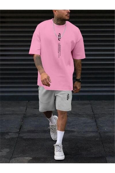 MEİLİFENG Ανδρικό σορτς με κάθετη στάμπα και oversized μπλουζάκι