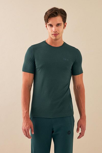 Escetic Πράσινο Slimfit Sports T-Shirt - Αναπνεύσιμο, Ολόκληρος Λαιμός, Βαμβακερό ύφασμα T0095