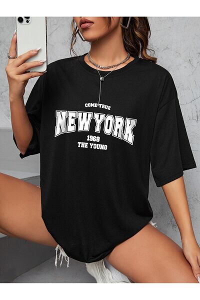 MEİLİFENG Tricou colorat oversize unisex cu imprimeu NEW YORK