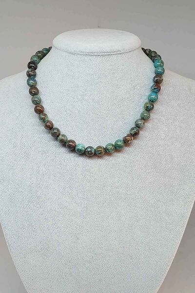 Yasamtohumu قلادة من حجر الكريزوكولا مقاس 8 مم - مطلية ومشبك