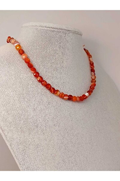 Yasamtohumu Akik Taşı YASSI Faset Kesim Kolye 6x4mm (Sabit Klipsli) (42825)