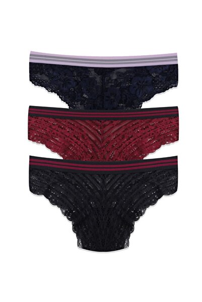 koza iç giyim Жіночі трусики з 3 смужками та мереживною резинкою