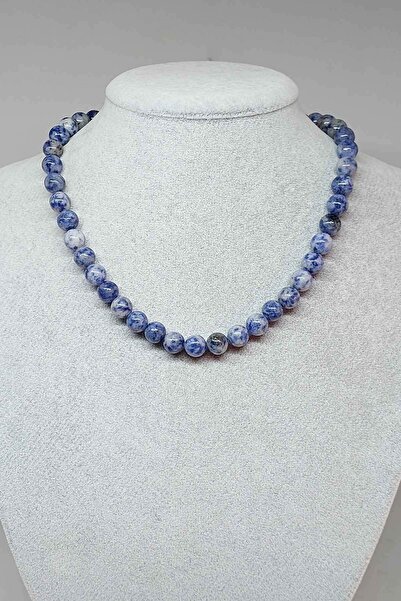 Yasamtohumu قلادة من حجر الصوداليت مقاس 8 مم - مشبك