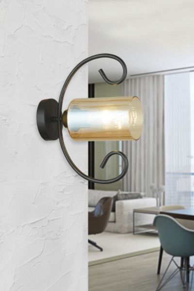 SONSUZ AYDINLATMA&AVİZE Modern Sconce with Black Violet Cylinder Glass