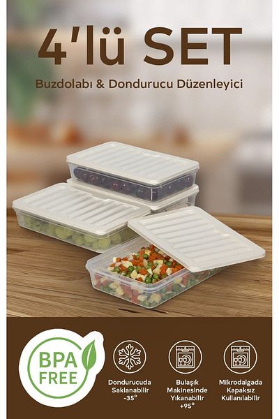 Nesto Home Set of 4 Refrigerator with 1200 ml Capacity - Organizer Freezer and Microwave Storage Container