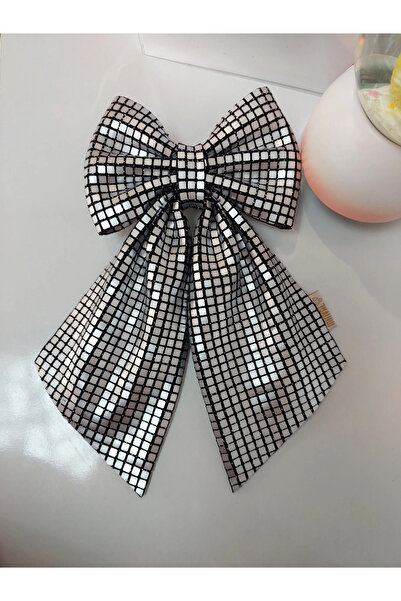 Minvallife Parlak kare pullu 8 cm metal otomatik klipsli fiyonk toka