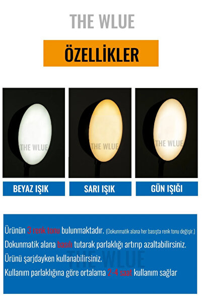 The Wlue Şarjlı Dokunmatik Kalemlikli 24 Led Masa Lambası Ders Çalışma Okuma Işığı 3 Renk Tonu Dimmer Ayarlı