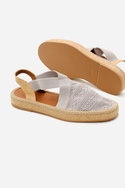 Tonny Black Gray Straw Knitwear Sandals - Closed Front and Cross Stripe