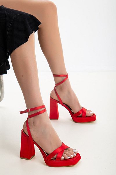 LİLLA Women's Angular Platform High Thick Heeled Shoes