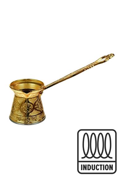 ERGENÇLERZÜCCACİYE Ayvalı Patterned Cast Iron 4-Piece Gold Coffee Pot Set 3-4-5-6 Cup-Induction Compatible