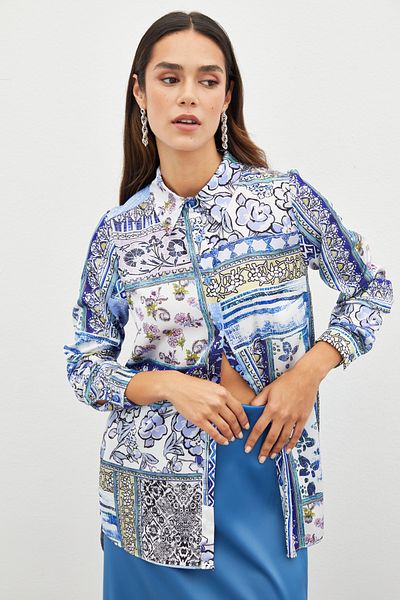Sateen Cămașă cu model clasic ALBASTRU SAX