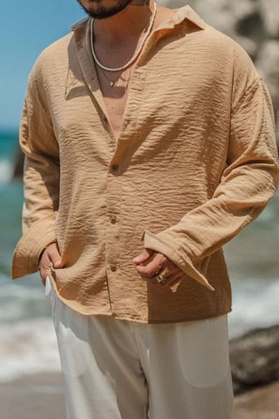 COOL TARZ Ανδρικό λινό μακρυμάνικο πουκάμισο γιακά