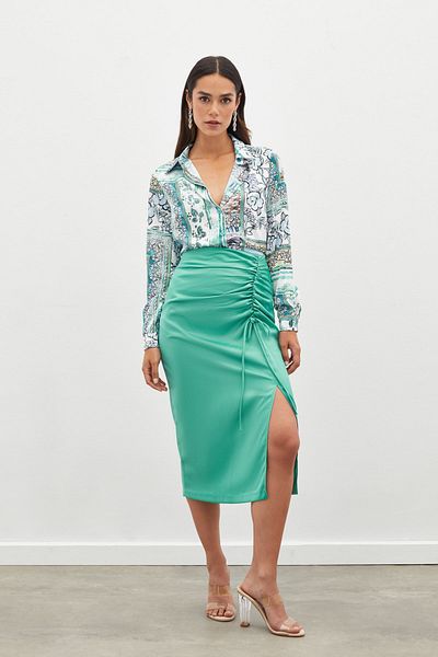 Sateen Fusta din satin cu detaliu cu șnur - MINT