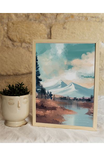 Ayışığı Dizayn Set de pictură de perete unică poster cu cadru din lemn natural de râu vintage boem-scandinav