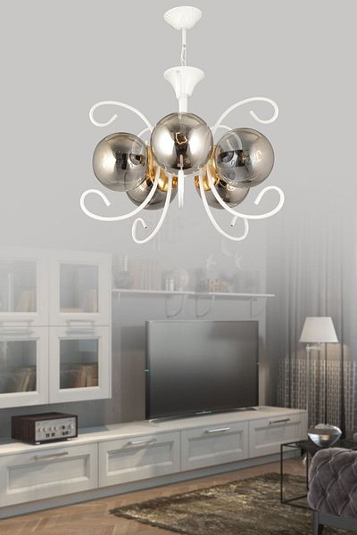 SONSUZ AYDINLATMA&AVİZE Violet White 5-Piece Smoked Glass Modern Luxury Chandelier