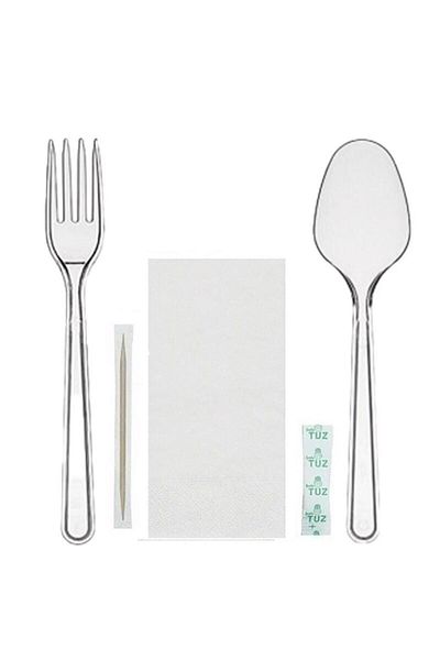 YorulmazAmbalaj 40 Pieces Luxury Plastic Kitchen Utensils and Utensils Set: Spoon, Fork, Napkin, Salt Bowl
