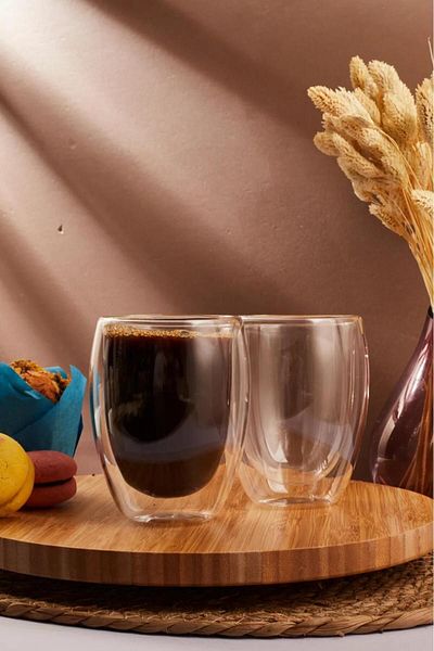 HOMENIVA 2 Double Walled Glass Latte Americano Glasses