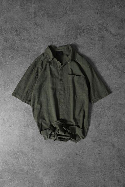 Slatra Khaki Linen Oversize Shirt - Men's, Short Sleeve