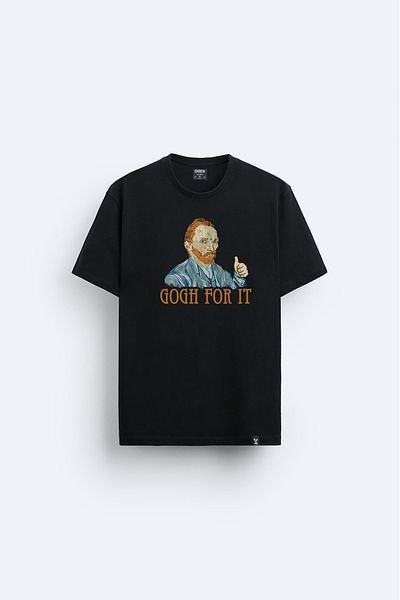 Darkia Vincent van Gogh Printed - Relaxed Fit Crew Neck Black T-Shirt