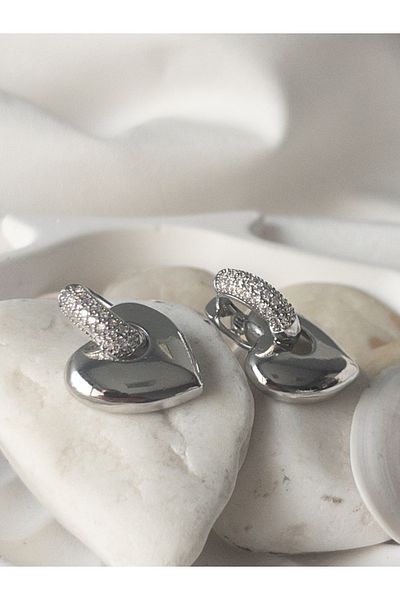 Siya Silver Heart Model Zircon Stone Women's Earrings