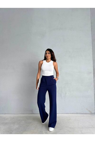 RAFINERY High Waist Women's Palazzo Trousers - Pleated and Pocket, Model 69903 2401