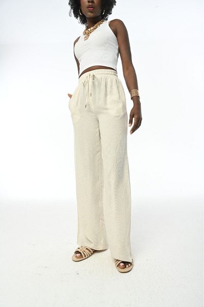 Orfeo Negro Striped Women's Trousers - Elastic Waist, Wide Leg