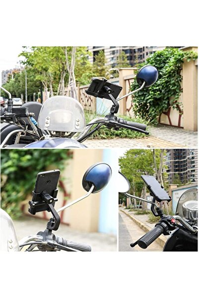 Asfal Metal Ayna Bağlantılı Motosiklet Scooter Telefon Tutucu 360° Dönen Motosiklet Cep Telefonu Tutucu