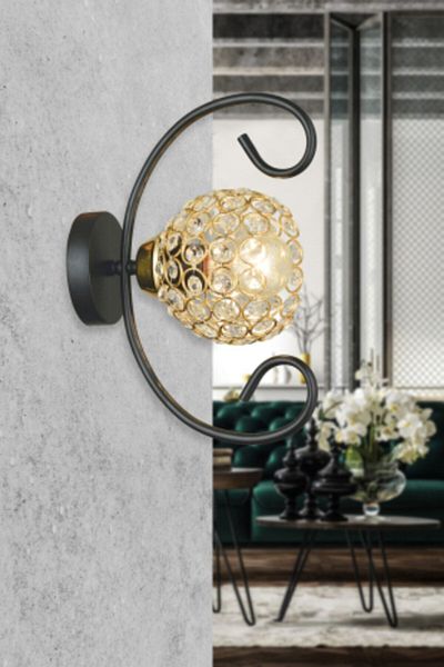 SONSUZ AYDINLATMA&AVİZE Black Violet Crystal Modern Sconce