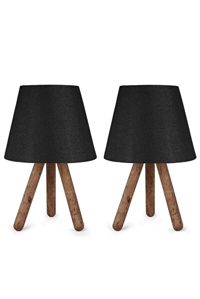 HOMİNG Black Wooden Three-Legged Lampshade Set of 2