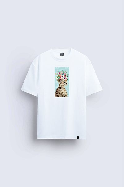 Darkia White T-shirt - Cheetah Printed, Relaxed Fit, Crew Neck T-shirt