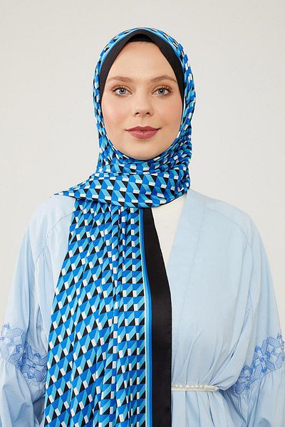 Levidor Three Size Navy Blue Patterned Angel Shawl