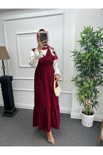 Nisa Nalbantoğlu Μπορντό κρεπ Hijab Gilet