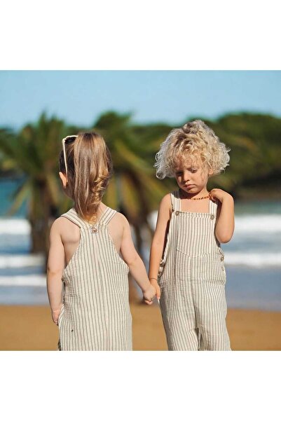 BEBEĞİME ÇORAP Unisex Çizgili Müslin Salopet Şort Tulum