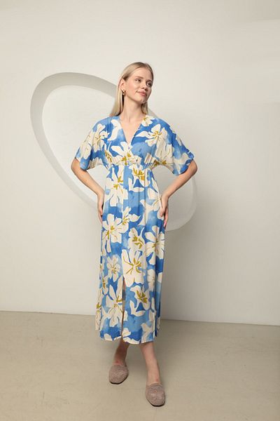 vuvutasarım Rochie de plajă midi din viscoză de sezon nou - imprimeu floral, decolteu în V, femei, 24MY4087