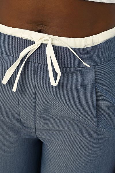Orfeo Negro Navy Blue Wide Leg Women's Trousers - Waist Tied