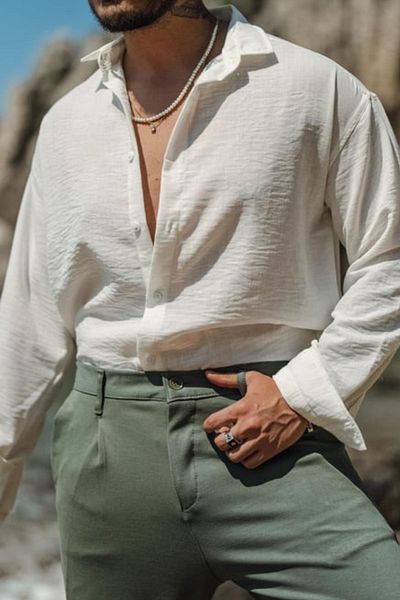 COOL TARZ Ανδρικό λινό μακρυμάνικο πουκάμισο γιακά